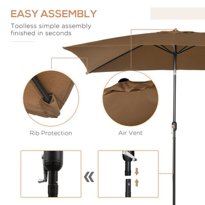 Outsunny 3x2m Garden Parasol Umbrella Outdoor Sun Shade Canopy with Tilt and Crank, Aluminium Frame Rectangular, Brown