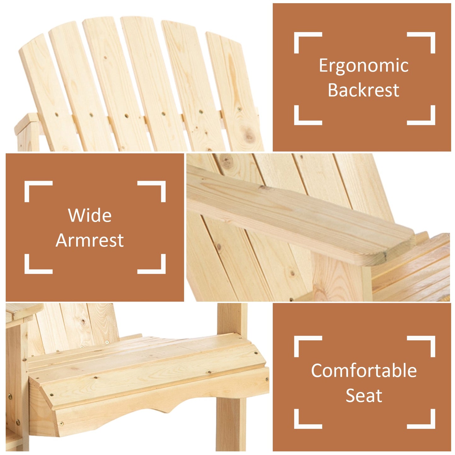 Outsunny Wooden Double Adirondack Chairs Loveseat with Centre Table & Umbrella Hole, Outdoor Garden Patio Furniture for Relaxation, Natural