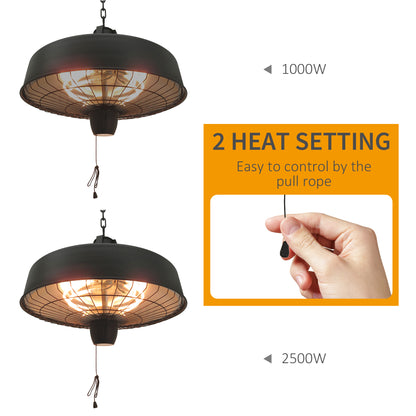 Outsunny Adjustable Power 1000/2500W Infrared Halogen Electric Light Heater, Ceiling Hanging Mount -Black