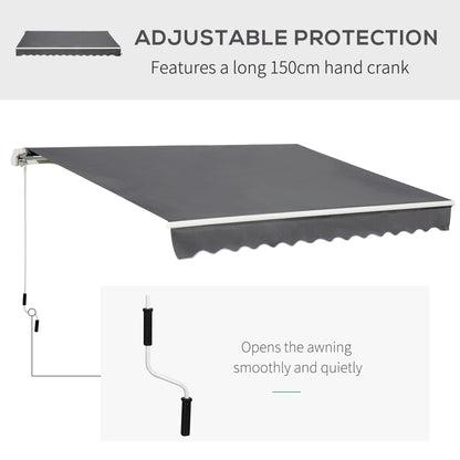 Outsunny 4x2.5m Retractable Manual Awning Window Door Sun Shade Canopy with Fittings and Crank Handle Grey
