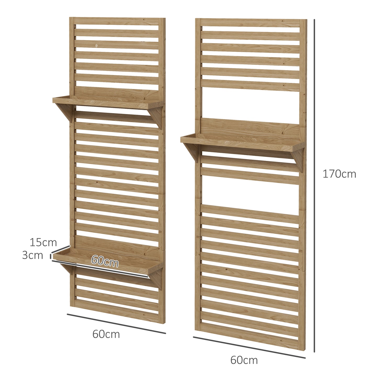 Outsunny Wall Mounted Plant Stands Set of 2, Fir Wood Flower Stand w-Shelves and Slatted Trellis for Patio, Balcony, Porch