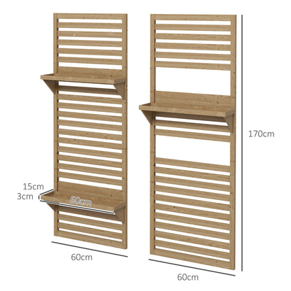 Outsunny Wall Mounted Plant Stands Set of 2, Fir Wood Flower Stand w-Shelves and Slatted Trellis for Patio, Balcony, Porch