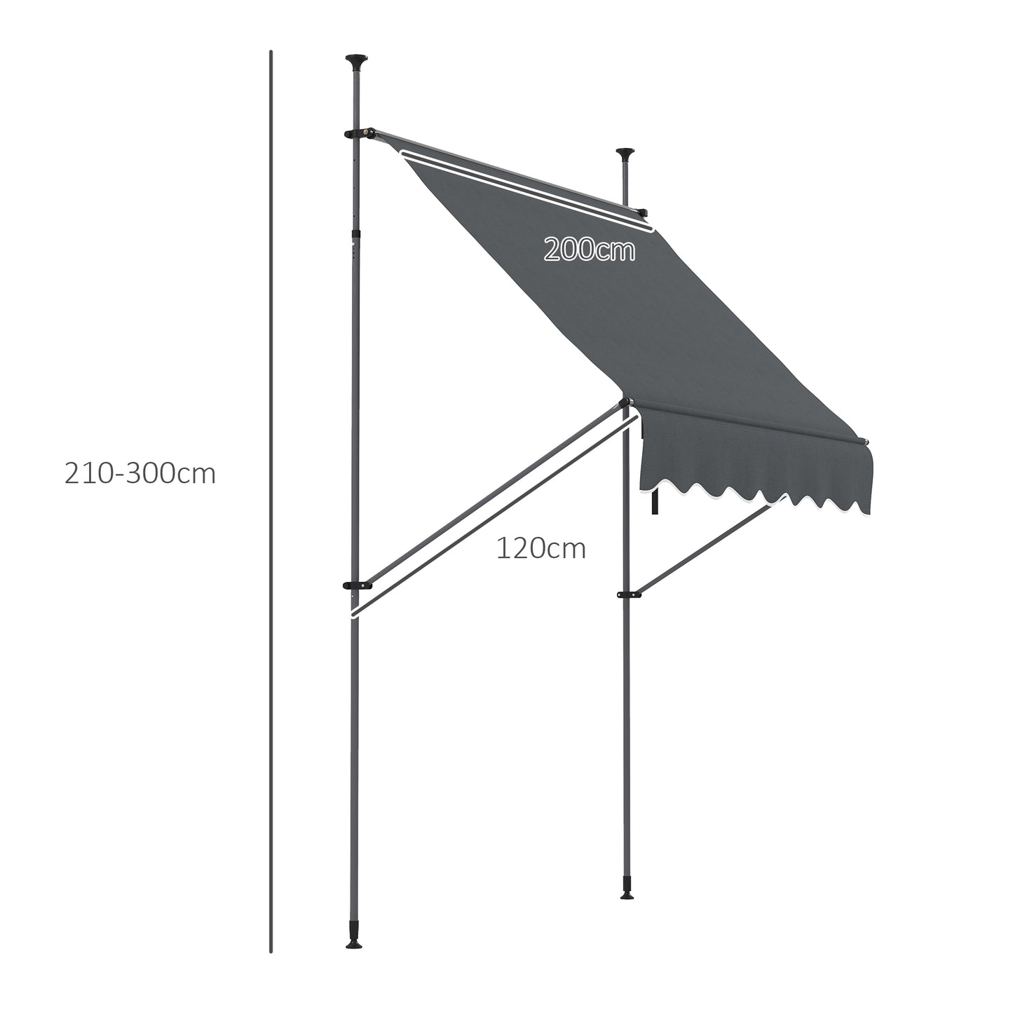 Outsunny 2 x 1.2m Retractable Awning, Free Standing Patio Sun Shade Shelter, UV Resistant, for Window and Door, Dark Grey