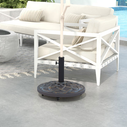 Outsunny 27kg Rolling Parasol Base with Wheels, Heavy Duty Concrete Umbrella Stand with Decorative Base, Bronze Tone