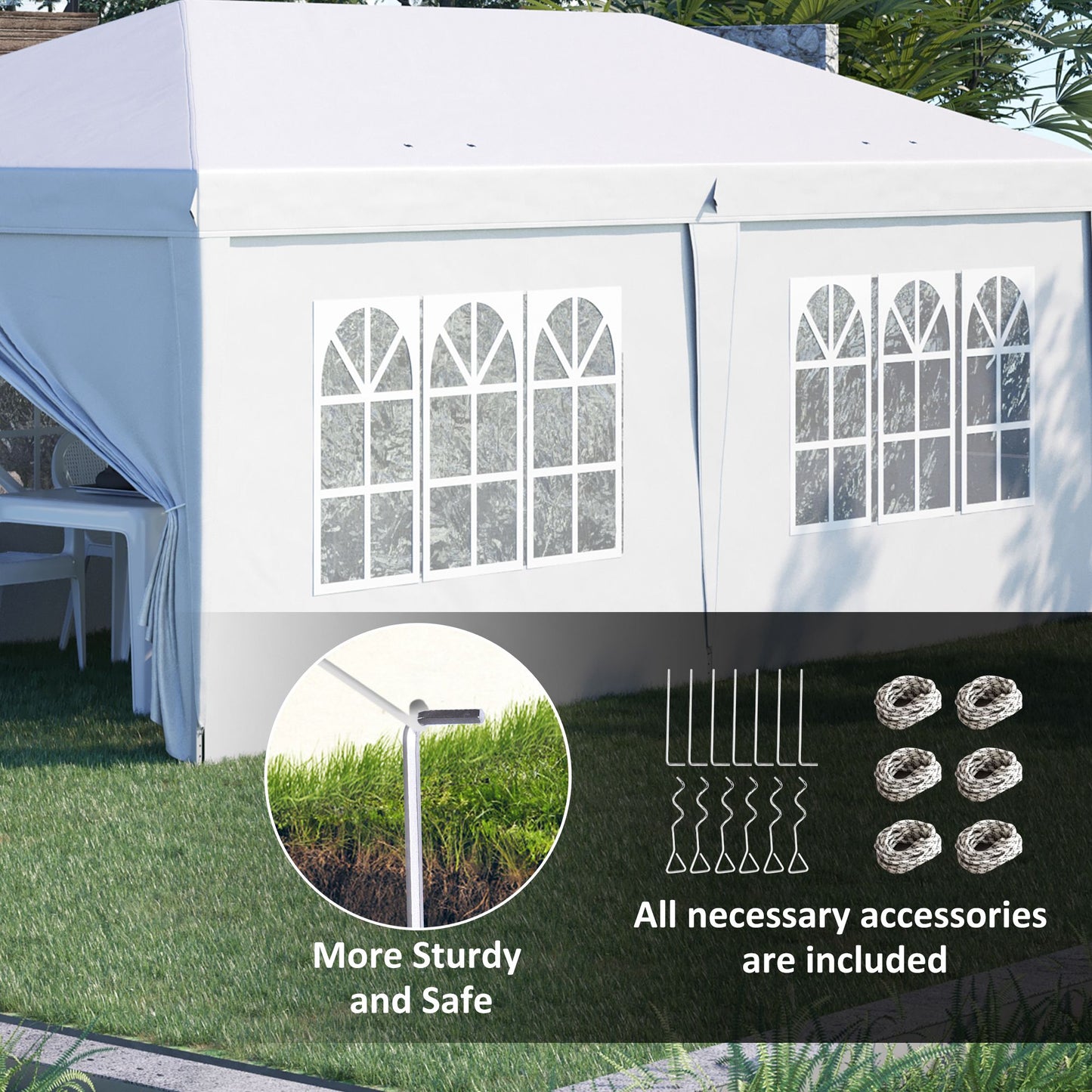 Outsunny 3 x 6 m Pop Up Gazebo with Sides and Windows, Height Adjustable Party Tent w-Storage Bag for Garden, Camping, Event, Brown