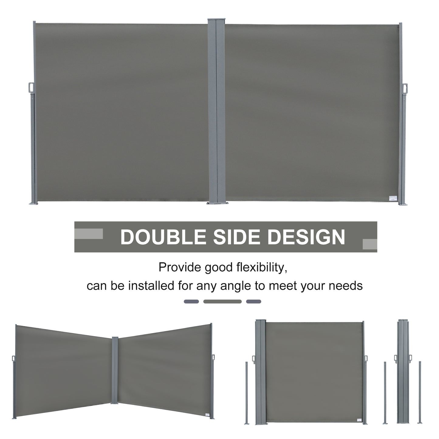 Outsunny Patio Retractable Double Side Awning Folding Privacy Screen Fence Privacy Wall Corner Divider Sun Shade Wind Screen Indoor Room Divider-Grey