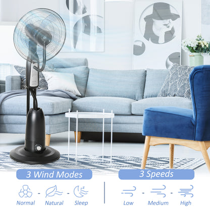 HOMCOM Pedestal Fan with Water Mist Spray, Humidifying Misting Fan, Standing Fan with 3 Speeds, 2.8L Water Tank, Timer and Remote, Black