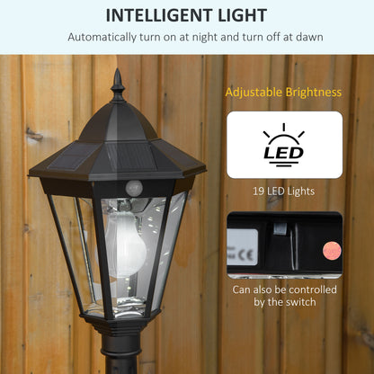 Outsunny 1.9M Garden Lamp Post Light, IP44 Outdoor LED Solar Powered Lantern Lamp with Aluminium Frame for Patio, Pathway and Walkway, Black