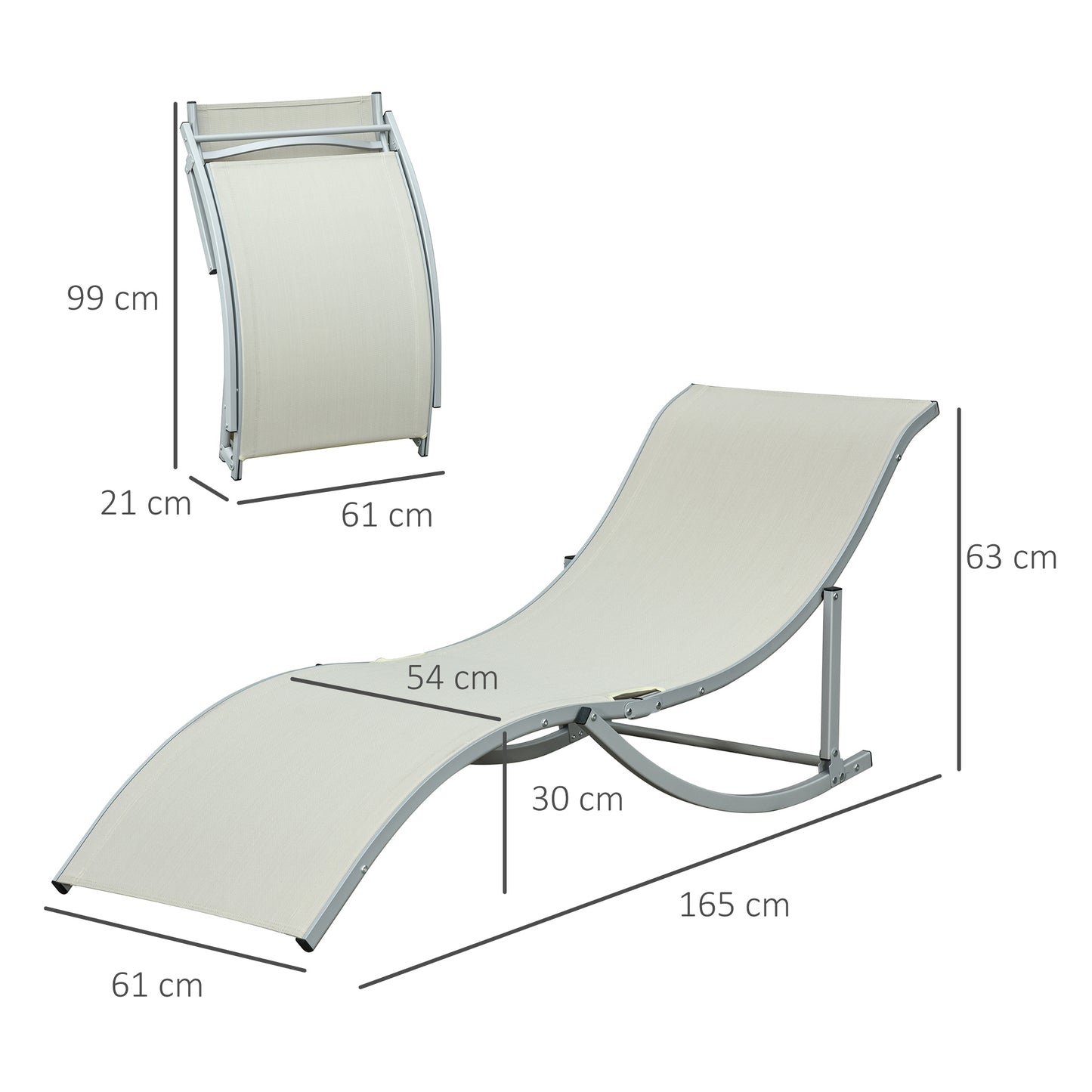 Outsunny Set of 2 S-shaped Foldable Lounge Chair Sun Lounger Reclining Outdoor Chair for Patio Beach Garden Beige