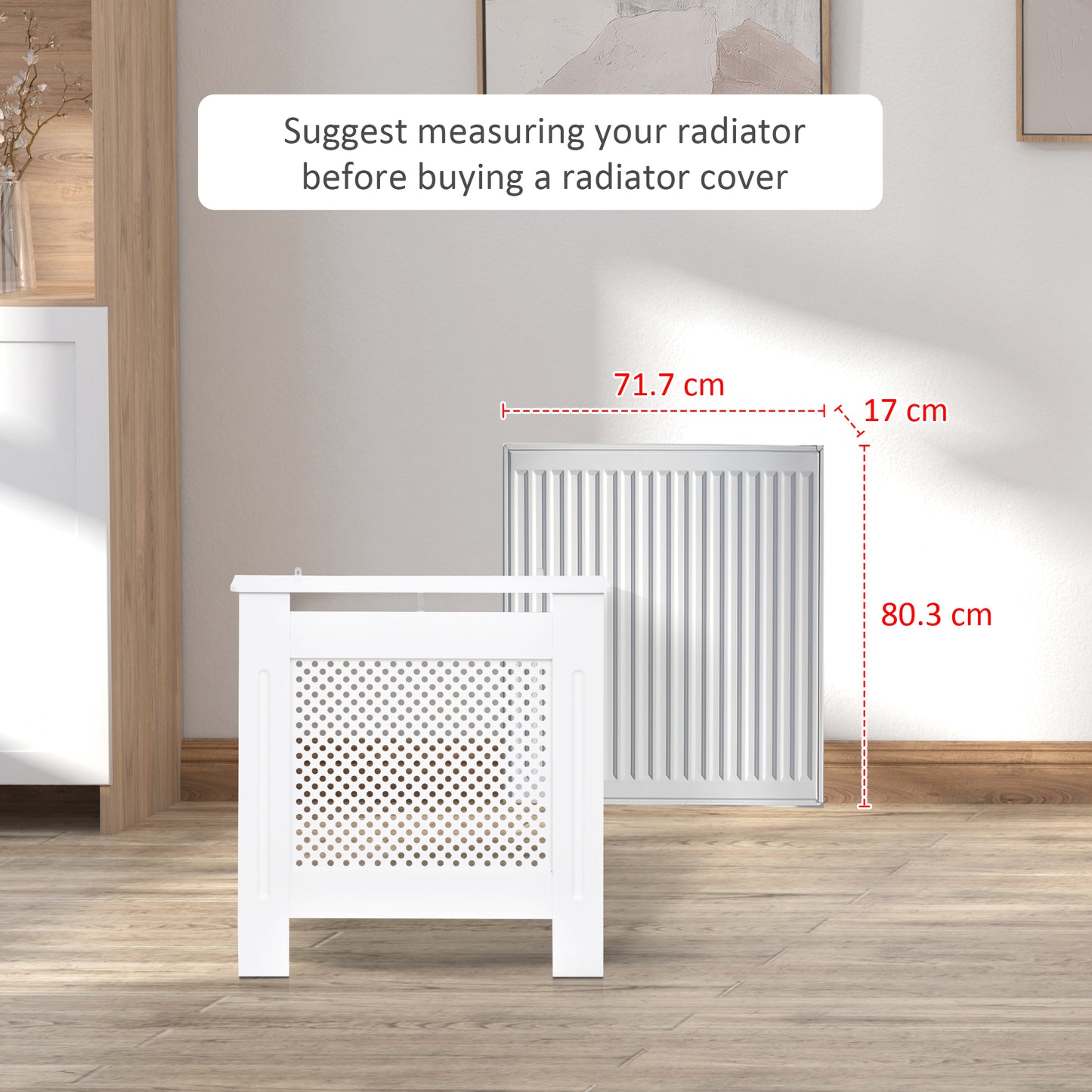 HOMCOM Modern Radiator Cover, Wooden Heating Cabinet, Grill Style Diamond Design, Painted White, Small