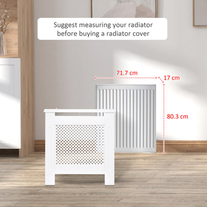 HOMCOM Modern Radiator Cover, Wooden Heating Cabinet, Grill Style Diamond Design, Painted White, Small
