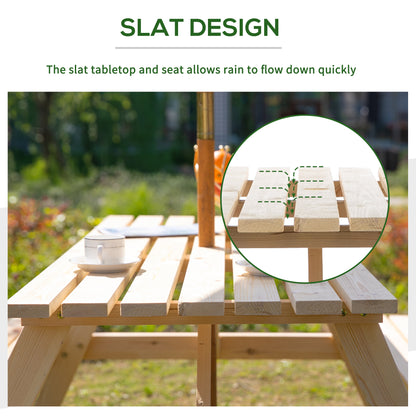 Outsunny 4-Seater Wooden Picnic Table, Outdoor Garden Bench with Parasol Cutout, 150cm, Durable