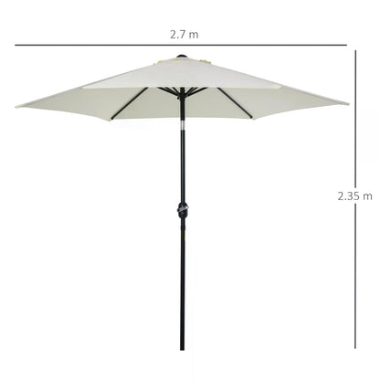 Outsunny Garden Parasol 2.7m Patio Umbrella with Tilt and Crank Mechanism, Aluminium Frame, Cream White