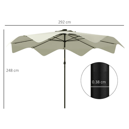 Outsunny Solar Patio Umbrella with LED and Tilt, Outdoor Market Table Umbrella Parasol with Crank, 3 x 3 (m), Cream White