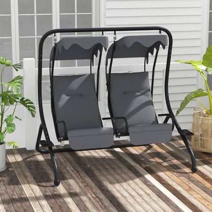 Outsunny Canopy Swing Chair Modern Garden Swing Seat Outdoor Relax Chairs w/ 2 Separate Chairs, Cushions and Removable Shade Canopy, Grey