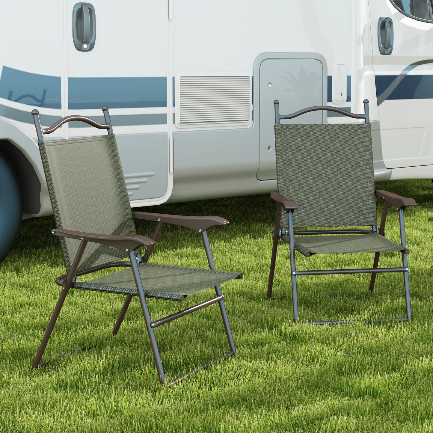 Outsunny Folding Chairs Set: Armrest, Mesh Fabric Seat for Patio, Camping & Sports, Dark Brown