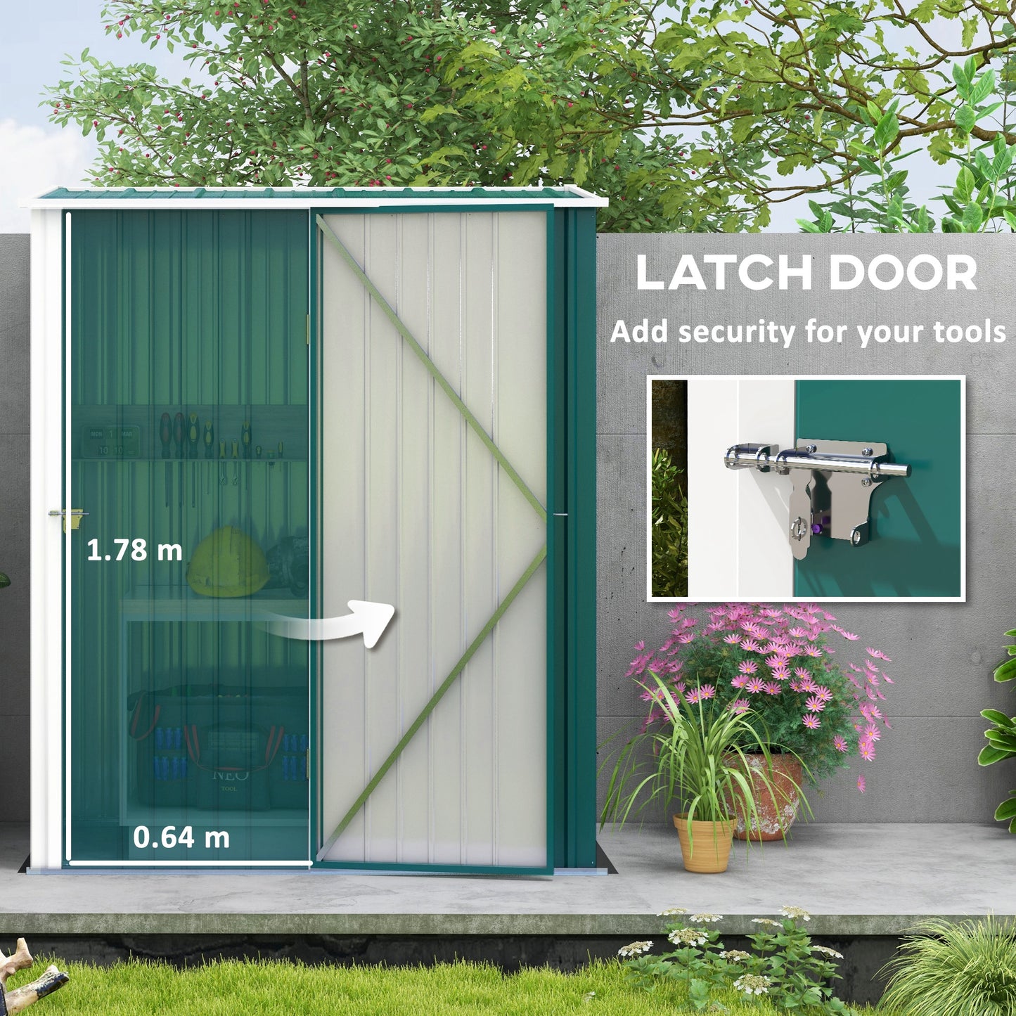 Outsunny Outdoor Storage Shed, Garden Metal Storage Shed w/ Single Door for Garden, Patio, Lawn, 5.3ft x 3.1ft, Green