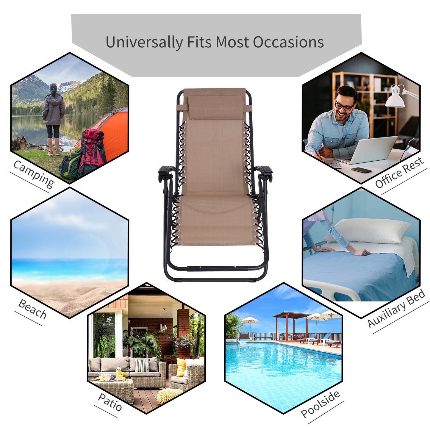 Outsunny Zero Gravity Chair Metal Frame Armchair Outdoor Folding & Reclining Sun Lounger with Head Pillow for Patio Decking Gardens Camping, Beige