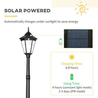Outsunny Solar Sentinel: 2.4m LED Lamp Post Light, Aluminium Frame, PIR Motion Sensor, Ebony Black