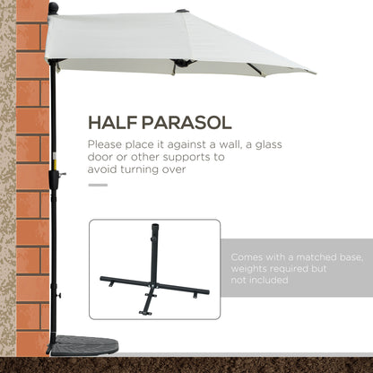 Outsunny Half Parasol: Crank-Operated Sunshade for Balconies & Gardens, Cream White Canopy