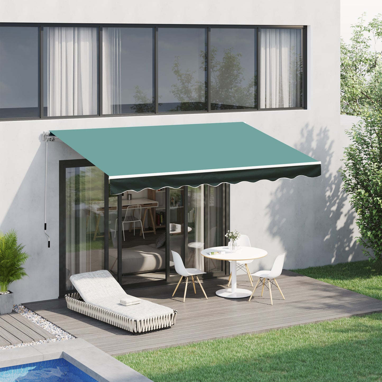 Outsunny 3x2.5 m Sun Shade Canopy Garden Patio Manual Retractable Awning Canopy Sun Shade Shelter, 3x2.5 m-Dark Green
