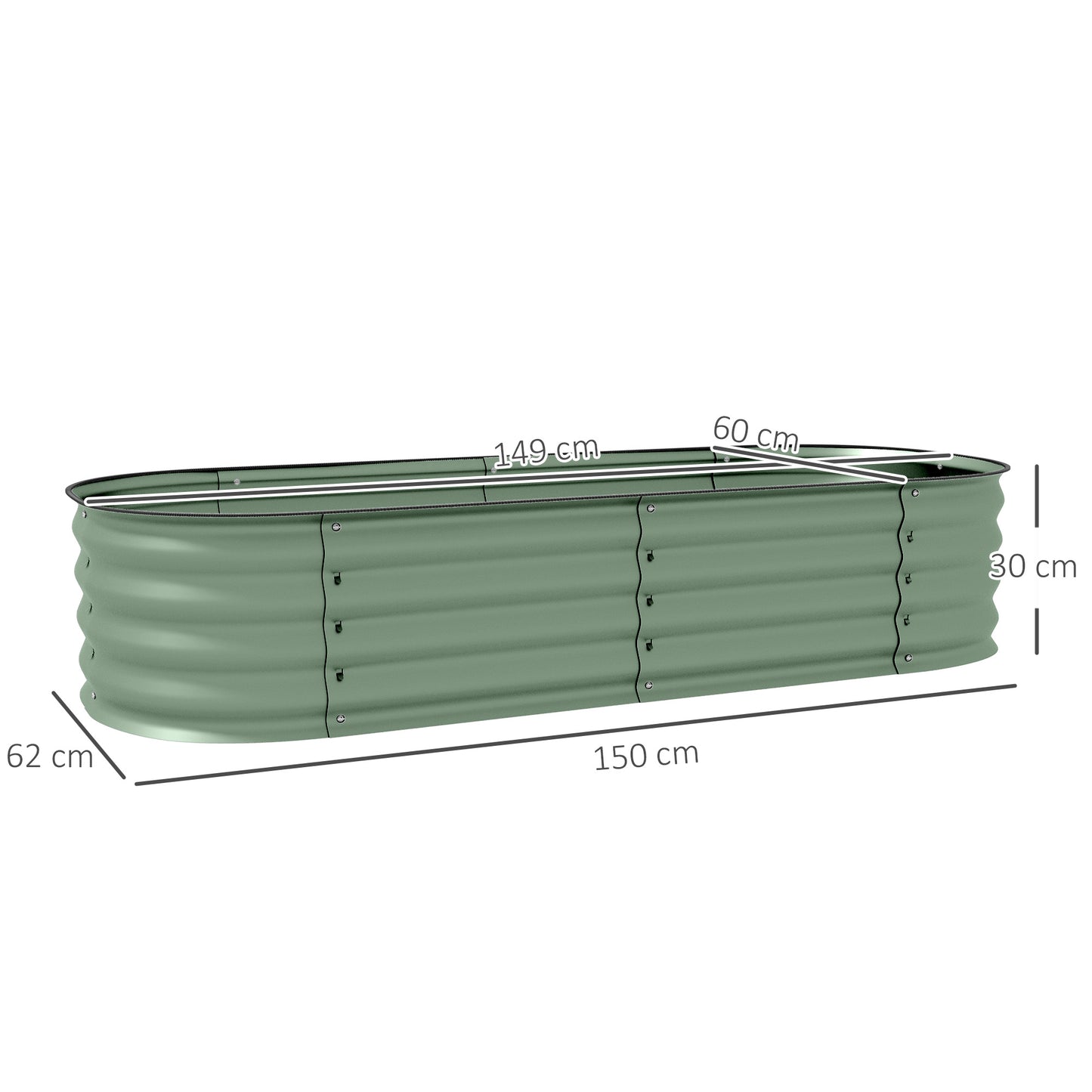 Outsunny Galvanised Raised Garden Bed, Metal Planter Box with Safety Edging, for Flowers, Herbs, Succulents, Green