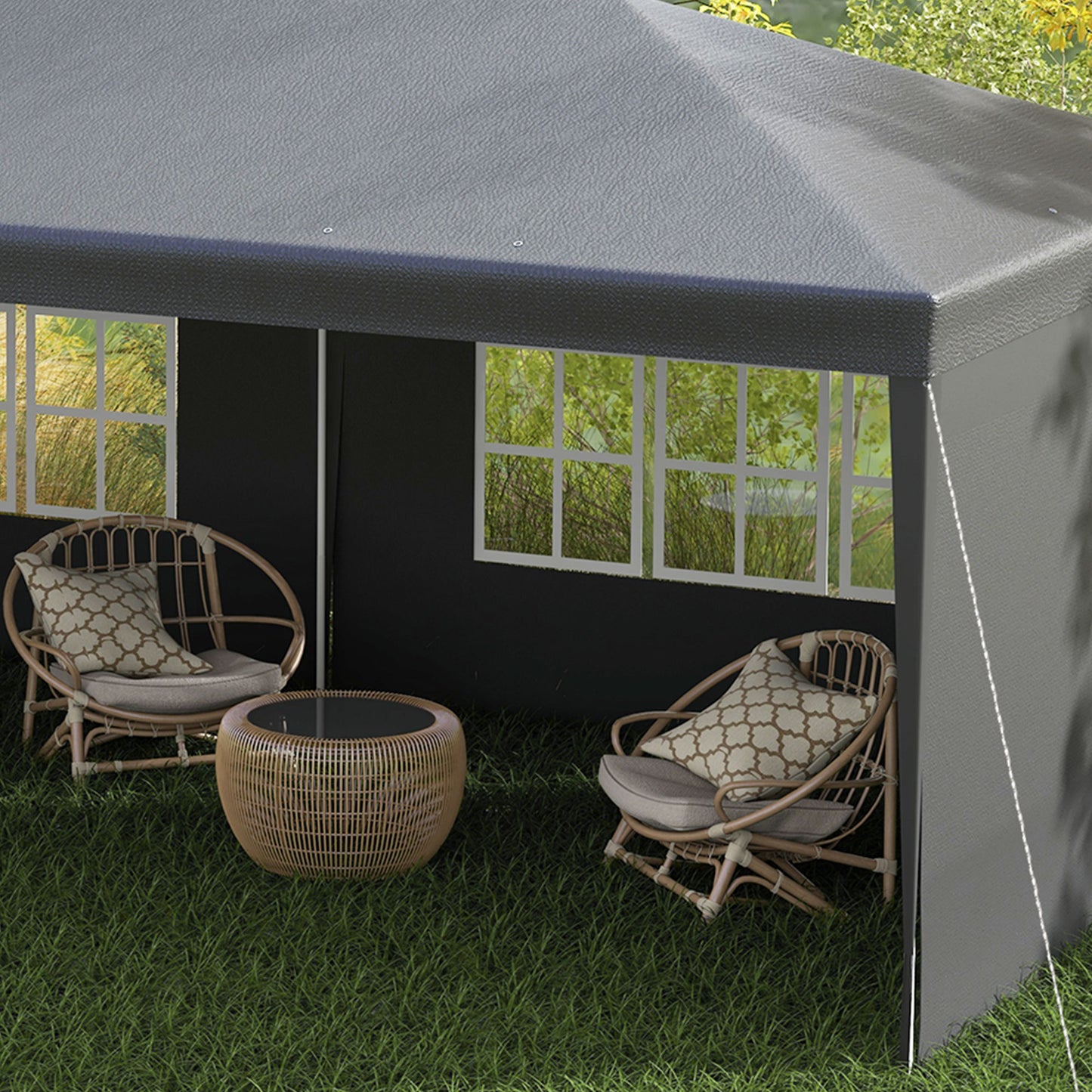 Outsunny 6 x 3 m Party Tent Gazebo Marquee Outdoor Patio Canopy Shelter with Windows and Side Panels, Dark Grey
