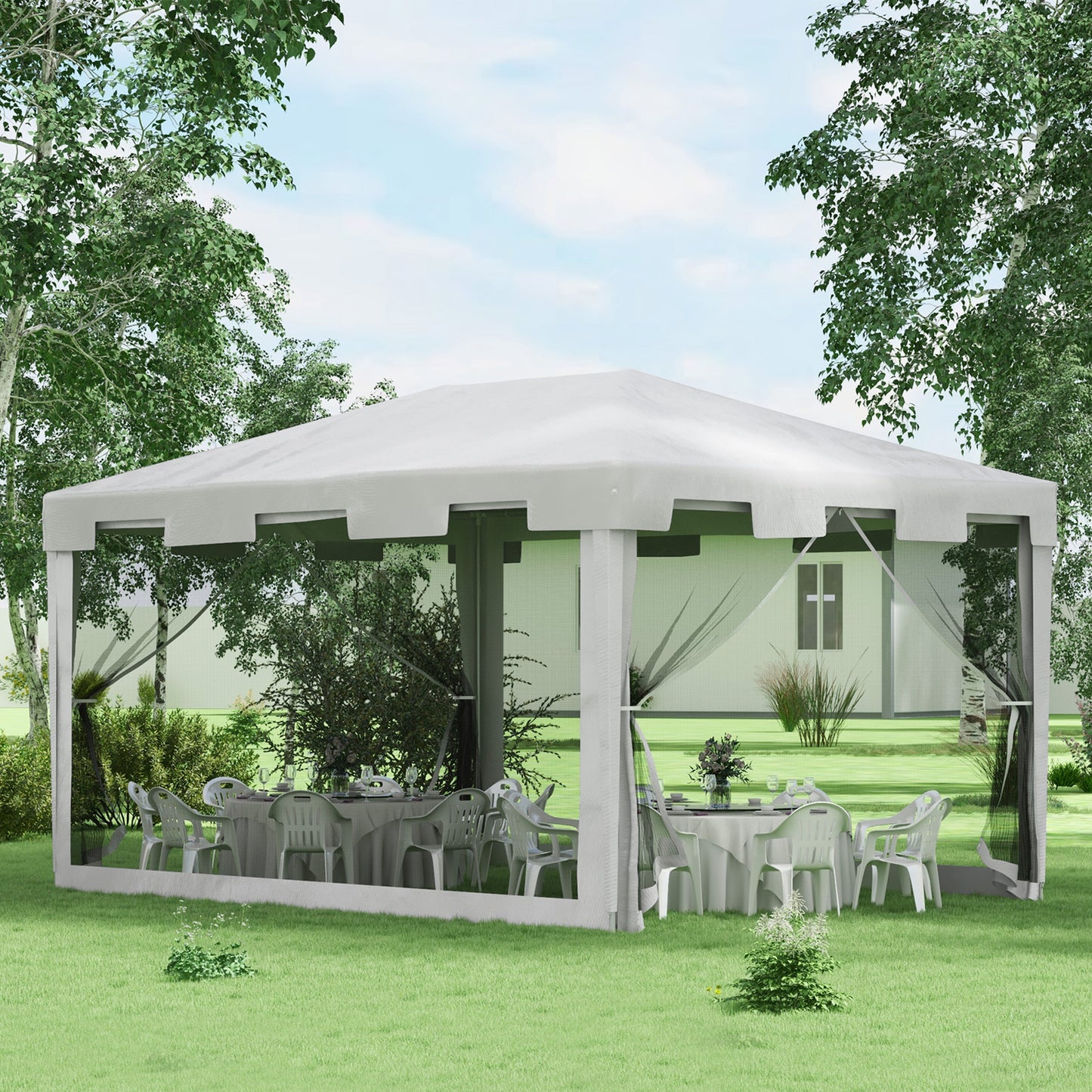 Outsunny 4x3 m Waterproof Gazebo W/Mesh Sides-White/Black