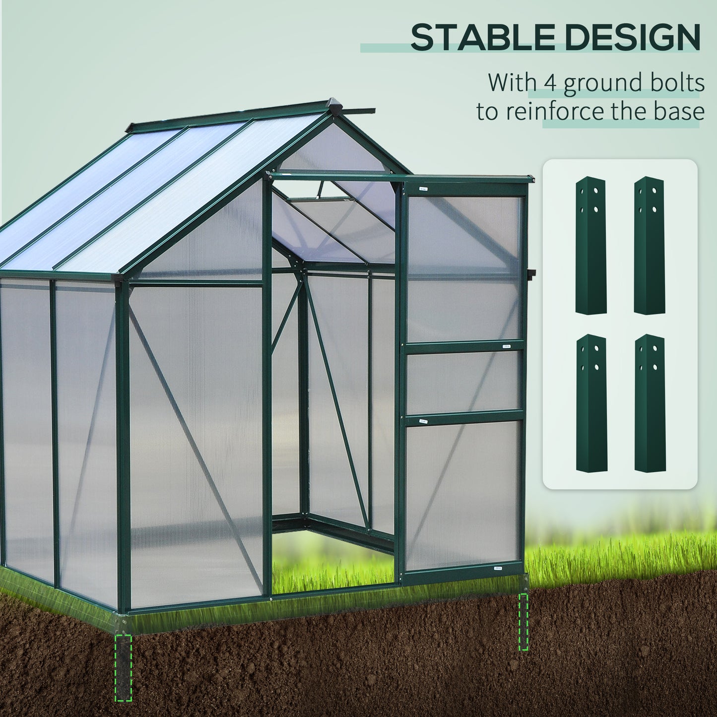 Outsunny Large Walk-In Greenhouse Polycarbonate Garden Greenhouse Plants Grow Galvanized Base Aluminium Frame w/ Slide Door, 6 x 6 ft