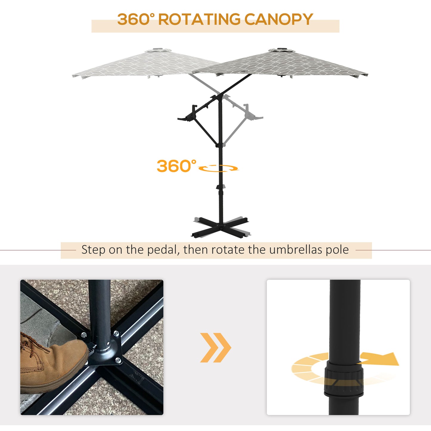 Outsunny 3(m) Convertible Cantilever Parasol and Centre-post Garden Parasol with Cross Base, 360 Rotation Banana Parasol with Crank Handle