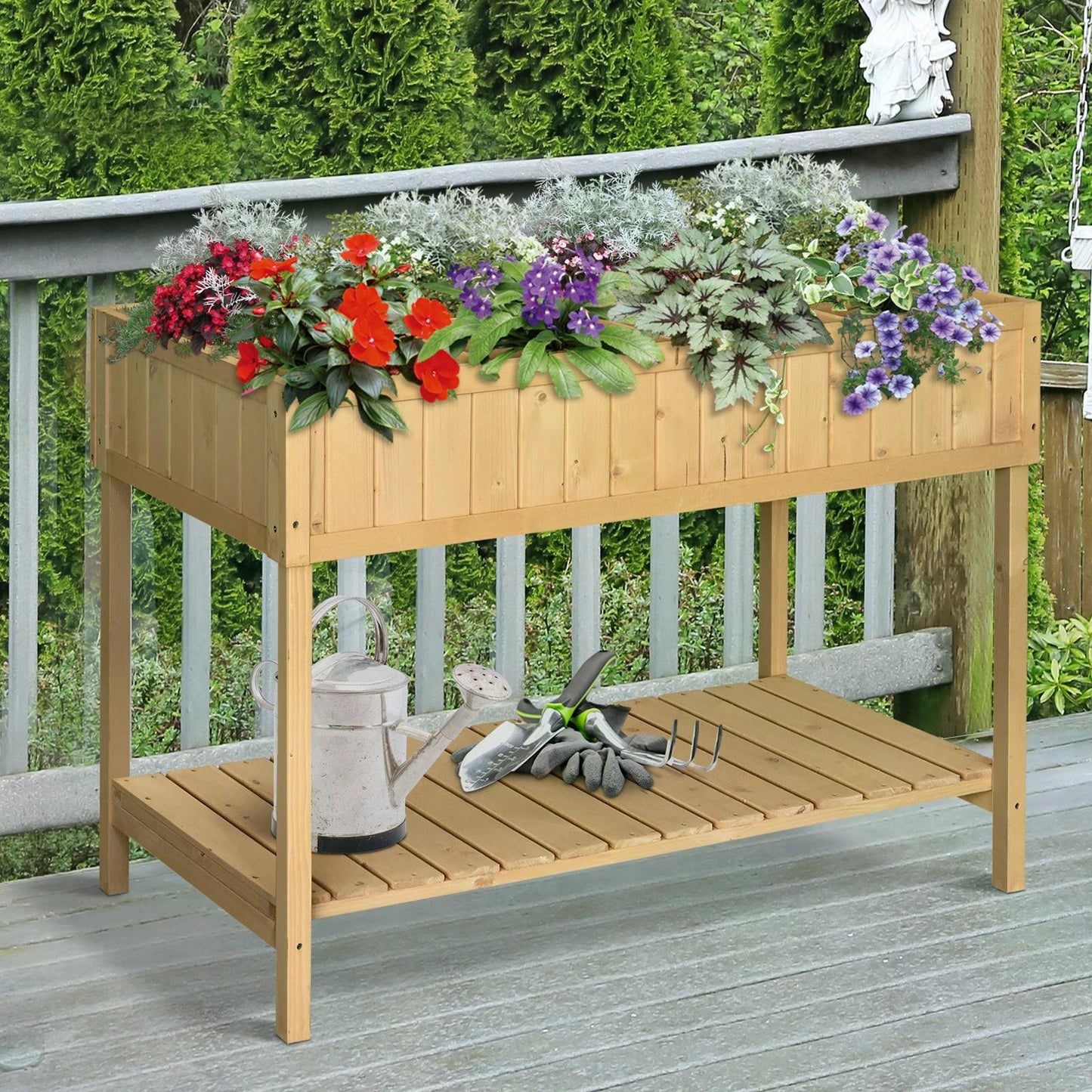 Outsunny Garden Wooden Planters, Flower Box Raised, Rectangular 8 Compartment Plant Stand, Oak Tone