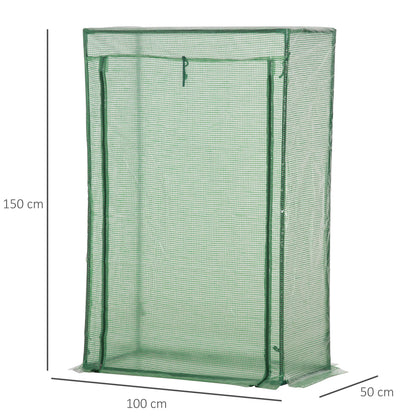 Outsunny 100 x 50 x 150cm Greenhouse Steel Frame PE Cover with Roll-up Door Outdoor for Backyard, Balcony, Garden, Green