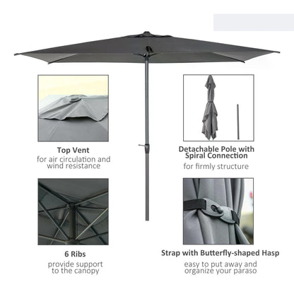 Outsunny 3 x 2m Garden Parasol Patio Sun Umbrella Canopy Rectangular Sun Shade Aluminium Crank Tilt Mechanism, Dark Grey
