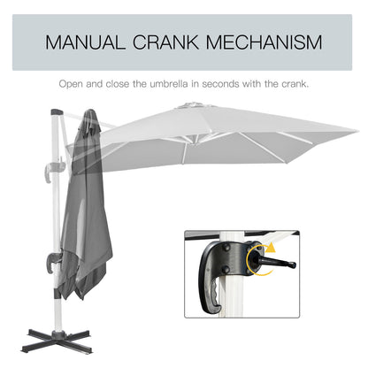 Outsunny 3 x 3(m) Cantilever Parasol, Square Garden Umbrella with Cross Base, Crank Handle, Tilt, 360° Rotation and Aluminium Frame, Grey