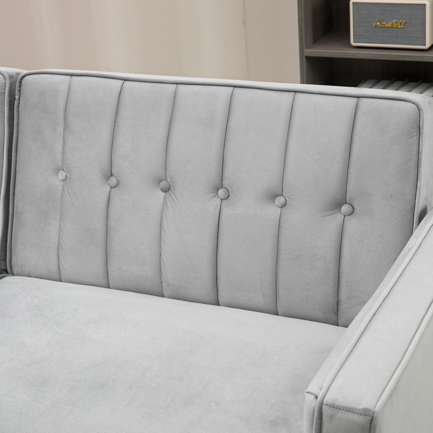 HOMCOM Modern Convertible Sofa Futon Velvet-Touch Tufted Couch Compact Loveseat with Adjustable Split Back, Light Grey