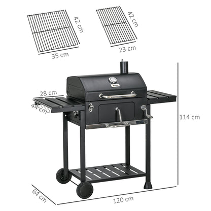 Outsunny Outddor Portable Charcoal BBQ Wide 120cm, with Pull-out Ash Catcher Side Hooks & Bottle Opener, Side & Bottom Shelves | Aosom UK