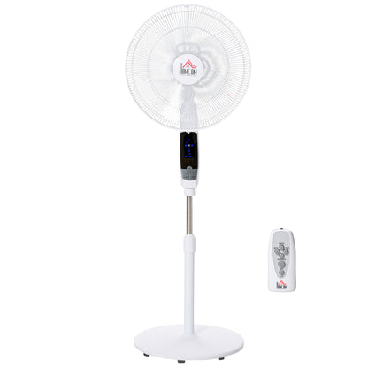 HOMCOM Pedestal Fan 54'' with LED Display, 3 Speeds, 3 Modes, 85 Oscillation, Adjustable Height & Remote Control for Living Room, Black and White