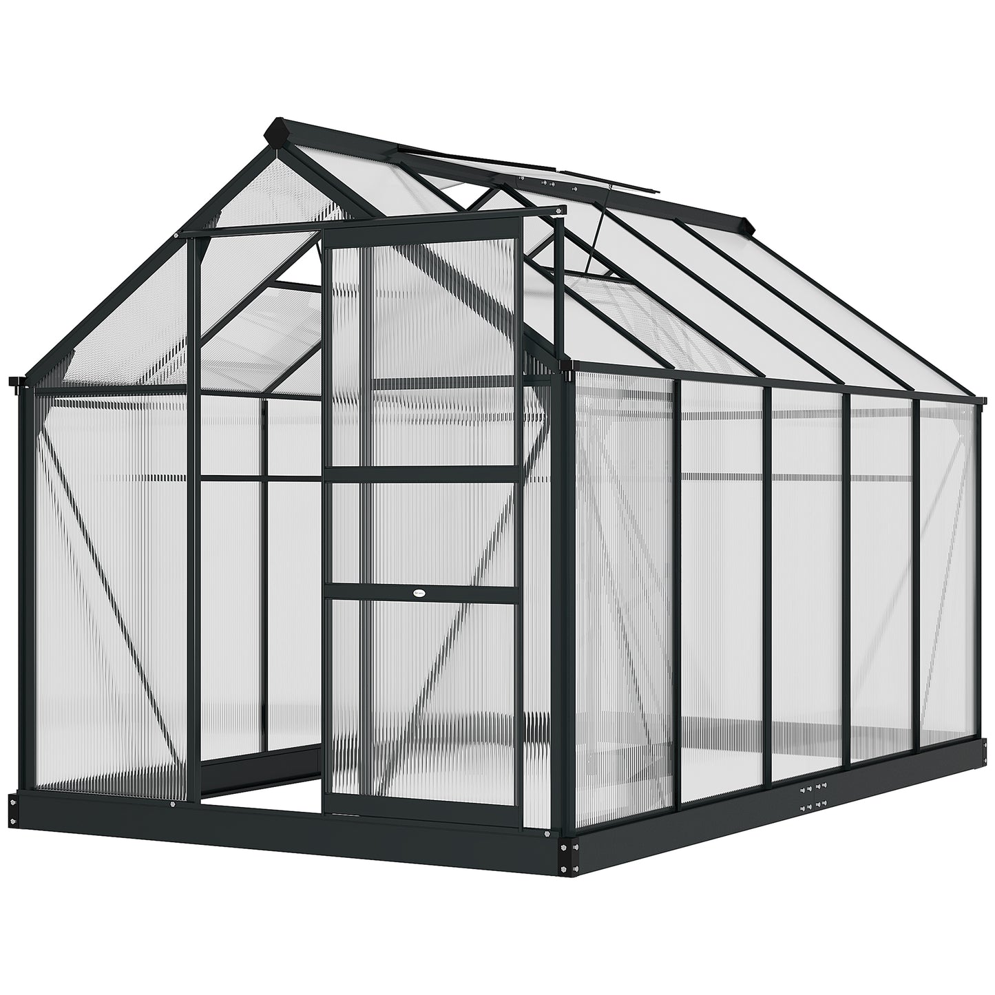 Outsunny Large Walk-In Greenhouse, Polycarbonate with Galvanised Base, 6 x 10ft, Aluminium Frame