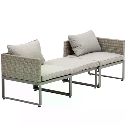 Outsunny 2 Seater Rattan Wicker Adjustable Sofa and Coffee Table Set Outdoor Garden Patio Furniture Lounge Conversation Seat Grey