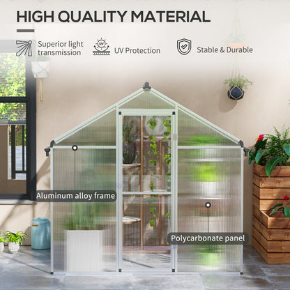 Outsunny 6 x 6ft Polycarbonate Greenhouse with Rain Gutters, Large Walk-In Green House with Window, Garden Plants Grow House with Aluminium