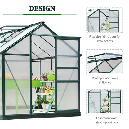 Outsunny Large Walk-In Greenhouse Aluminium Frame Greenhouse Garden Plants Grow Galvanized Base w/ Slide Door, 6 x 8 ft