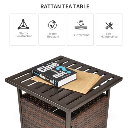 Outsunny Outdoor Rattan Wicker Patio Coffee Table w/ Umbrella Hole Suitable for Garden Backyard Brown