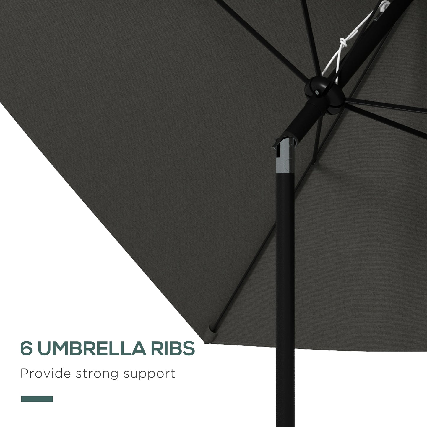 Outsunny 2 x 3(m) Garden Parasol Umbrella, Rectangular Outdoor Market Umbrella Sun Shade with Crank & Push Button Tilt, 6 Ribs, Aluminium Pole