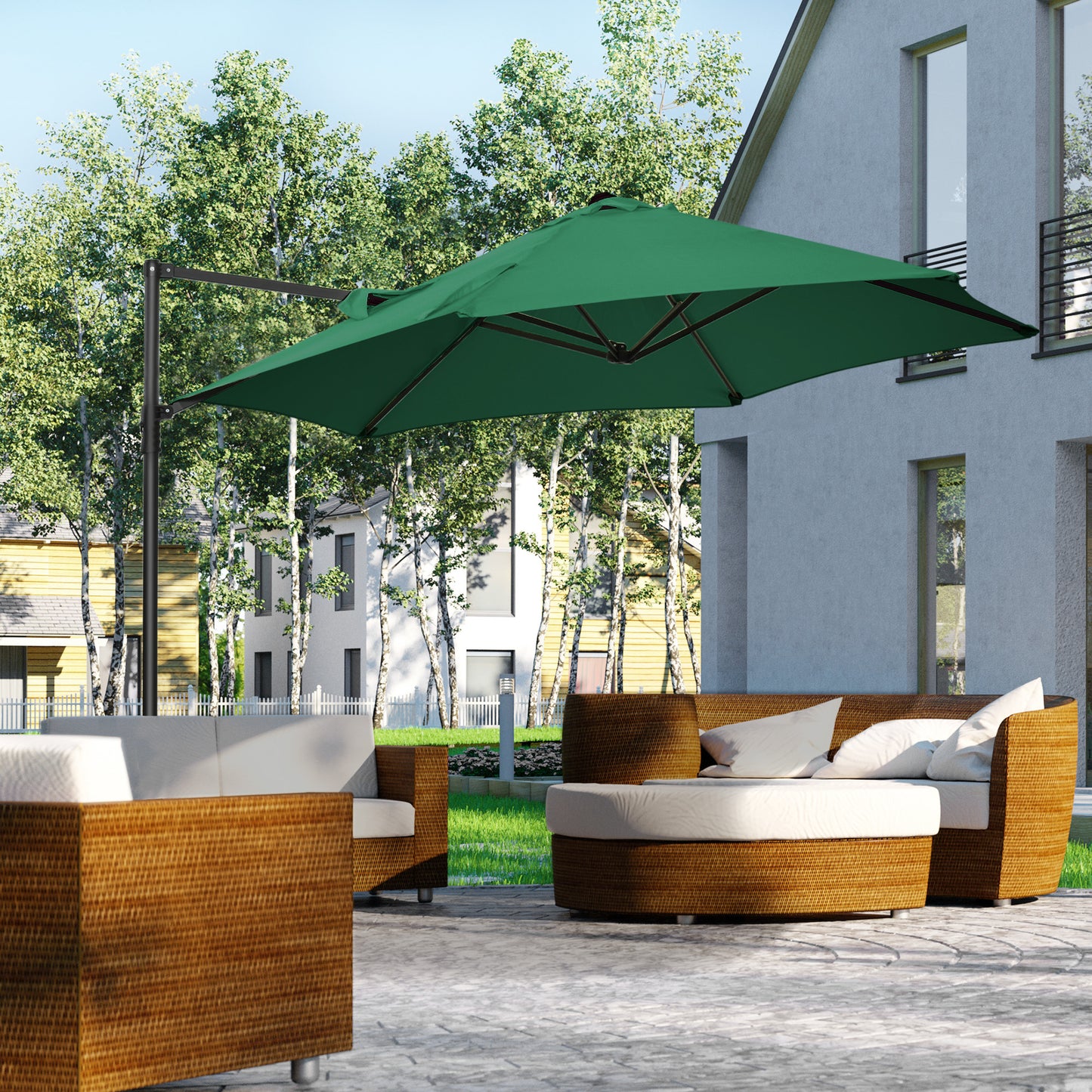 Outsunny Offset Roma Patio Umbrella: 2.5m Square Canopy with 360° Rotation, Green