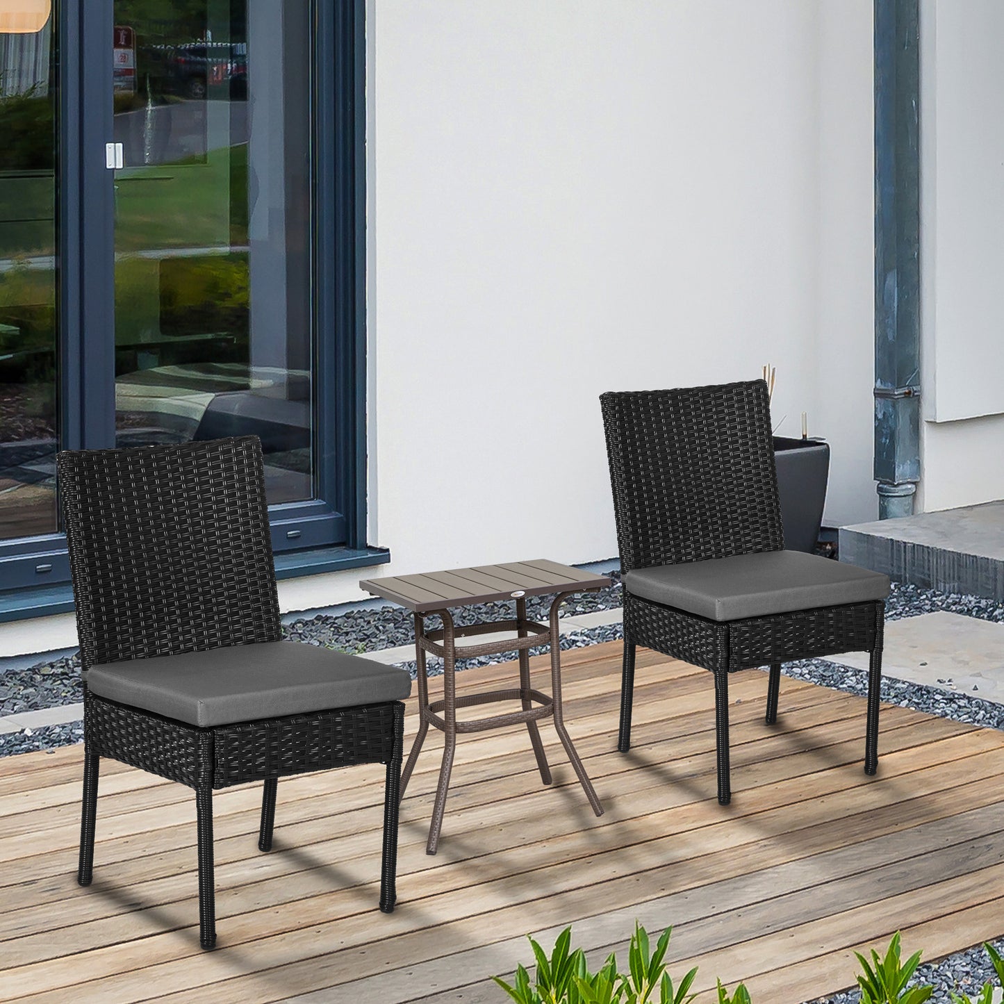 Outsunny Set of Two Armless Rattan Garden Chairs, Stylish and Durable Patio Seating, Elegant Design, Black