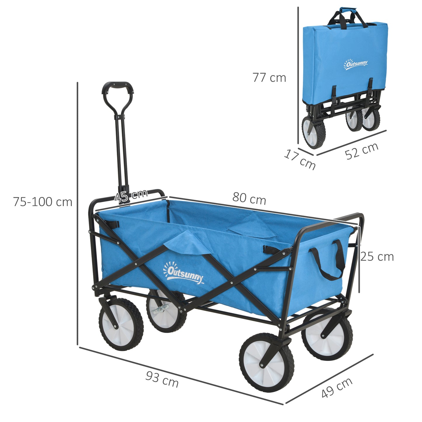 Outsunny Folding Garden Trolley Cart, Cargo Wagon Trailer for Beach & Outdoor Use, with Telescopic Handle, Blue
