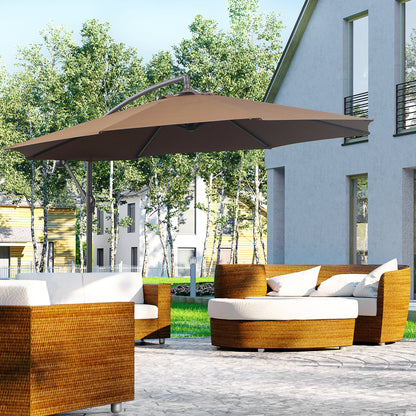 Outsunny 3M Brown Cantilever Umbrella, Hanging Banana Parasol, Steel Frame, for Patio Sun Shade