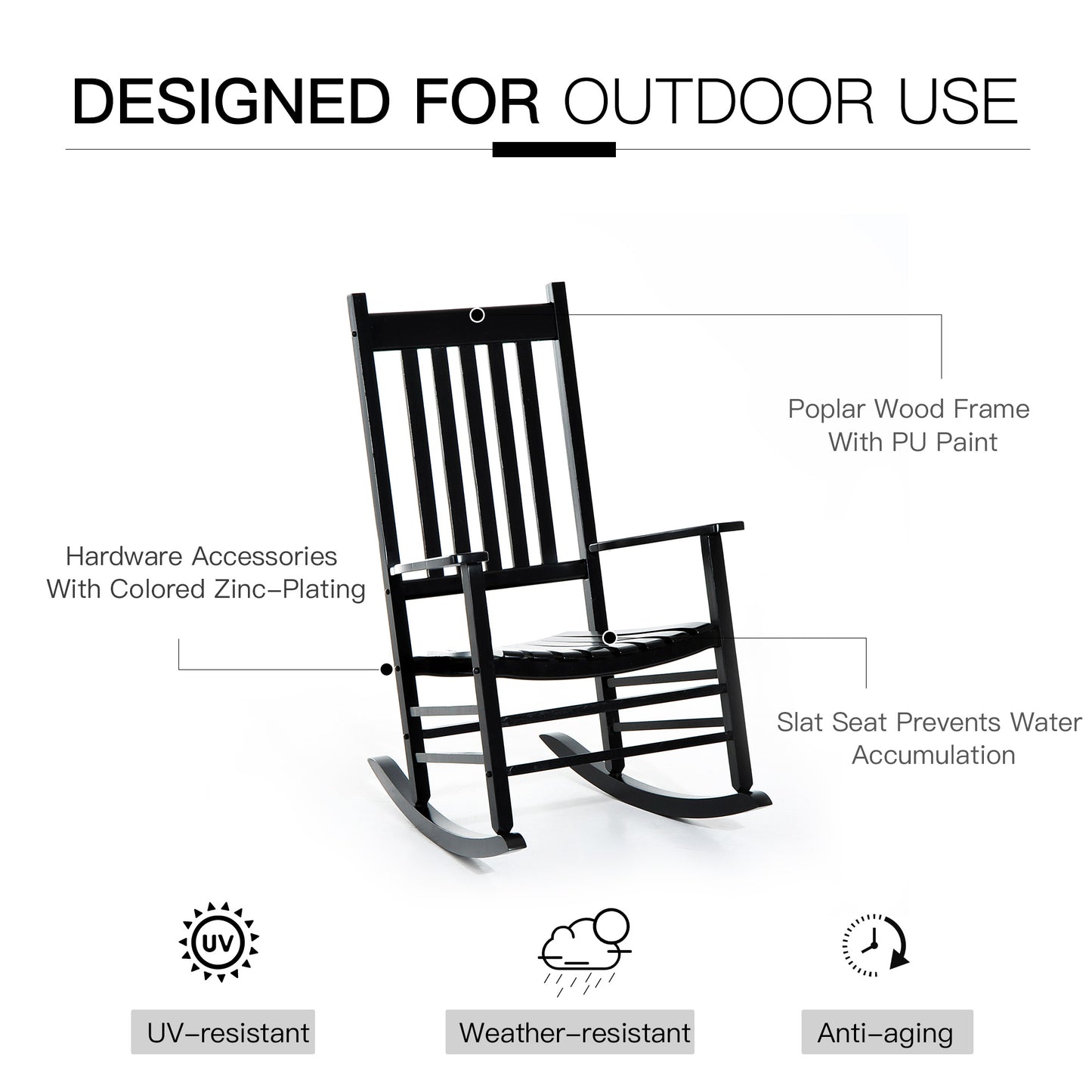 Outsunny Wooden Rocking Chair: Patio Rocker Armchair for Outdoor Seating, Black