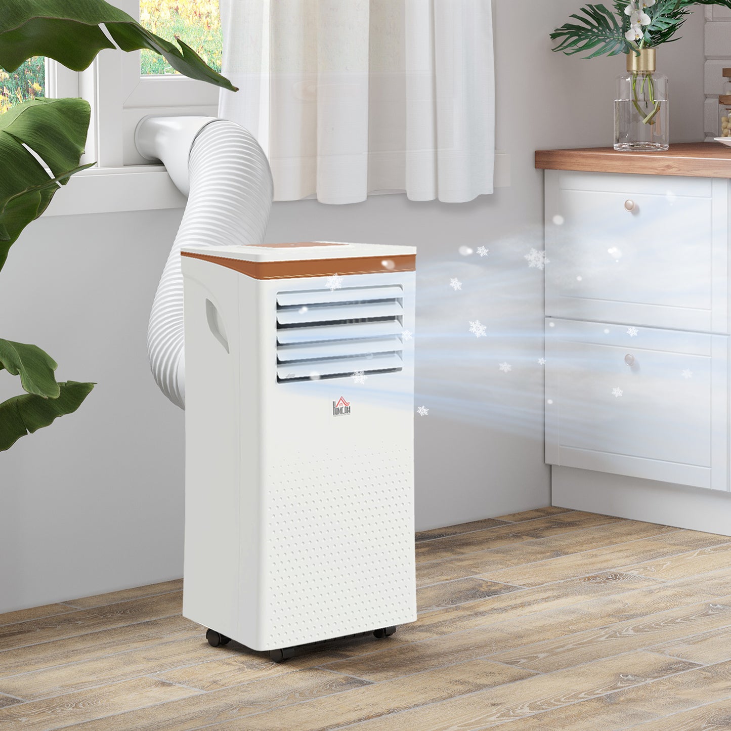 HOMCOM 9000 BTU 4In1 Compact Portable Mobile Air Conditioner Unit Cooling Dehumidifying Ventilating w/ Fan Remote LED 24 Hr Timer Auto Shut-Down