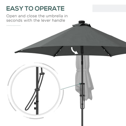 Outsunny 3(m) Garden Parasol Cantilever Umbrella with Solar LED, Cross Base and Waterproof Cover, Dark Grey